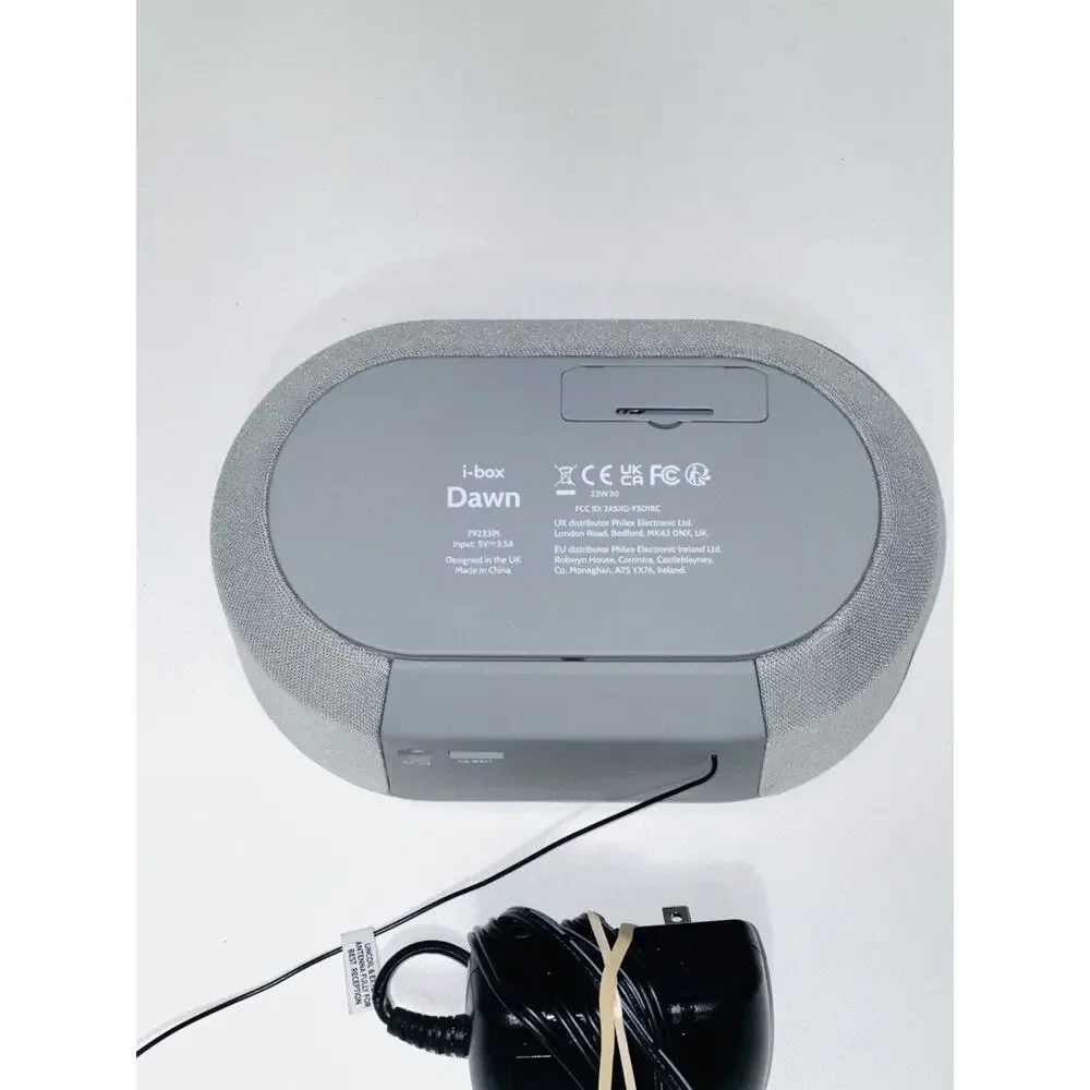 i-Box Dawn Bedside Alarm Clock w Wireless Charging Gray Charging Cable Tested